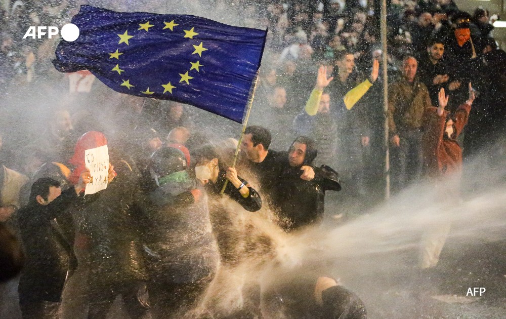 Georgian during a protest against controversial "foreign agents" bill.