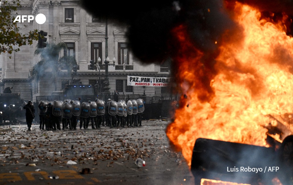 Anti-riot police officers during a protest