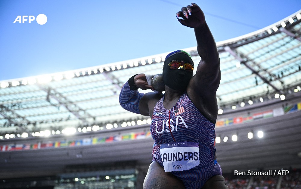 Raven Saunders competes in the women's shot put qualification