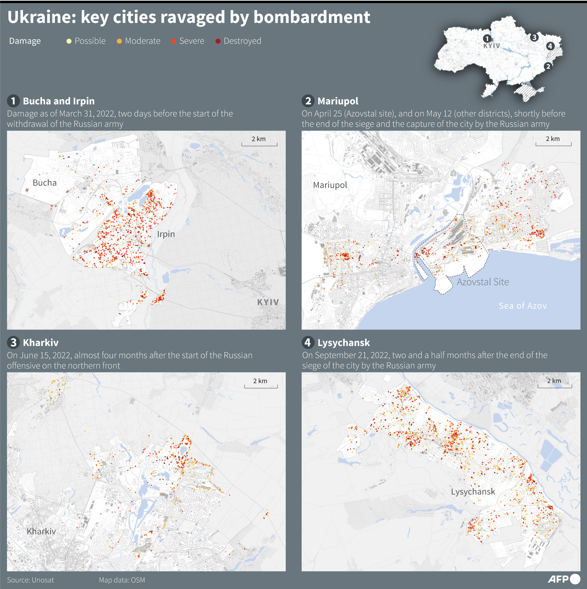 Ukraine: key cities ravaged by bombardment