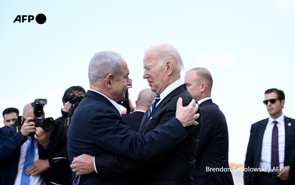 srael Prime Minister Benjamin Netanyahu (L) greets US President Joe Biden