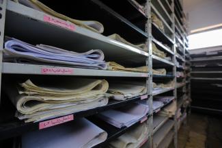 Documents in an room at one of the bases of the Fourth Divison on the outskirts of Damascus