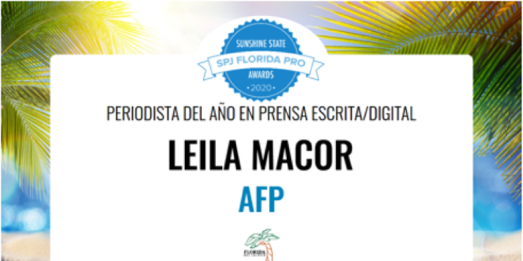 La corresponsal de AFP en Miami, Leila Macor, gana un Sunshine State Award